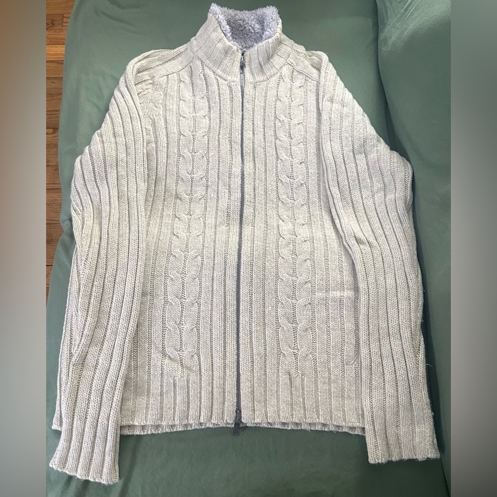 Nautica Gray and Cream Cable Knit Sweater